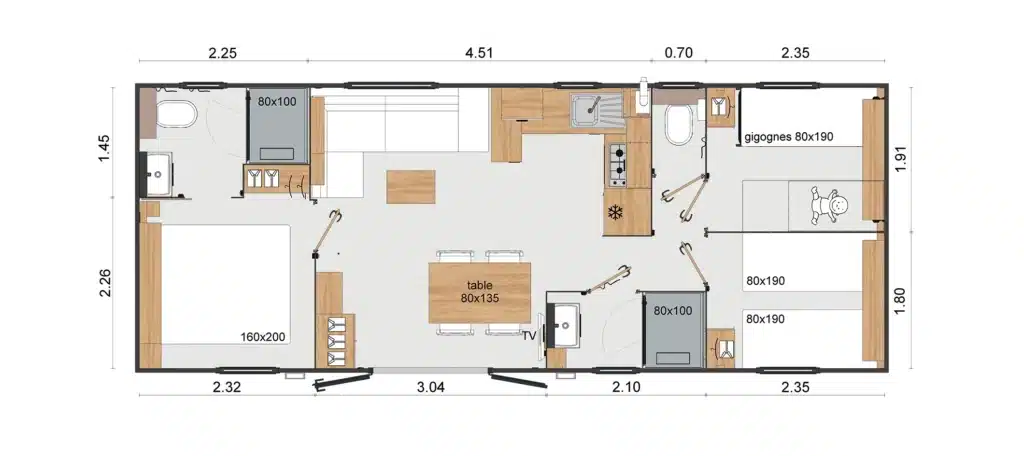 Plan du Cottage CONFORT 3 chambres, 2 salles de bains