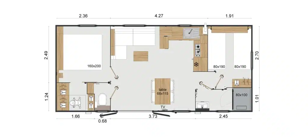 Plan du cottage 2 chambres avec dressing