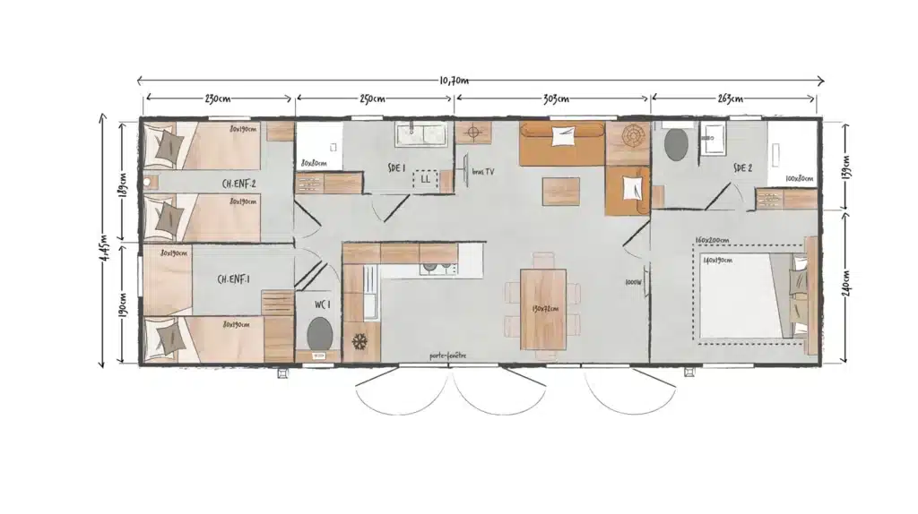 Plan du Lodge Ô CONFORT 3 chambres, 2 salles de bains